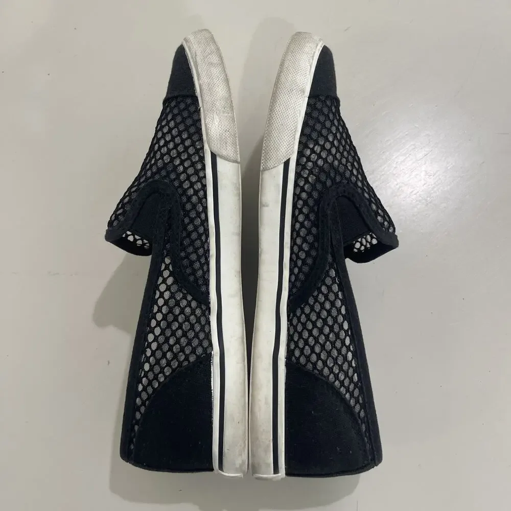 Lauren Ralph Lauren Janis Women Sz 7 Slip on Sneakers Black Mesh Preppy Sailing
